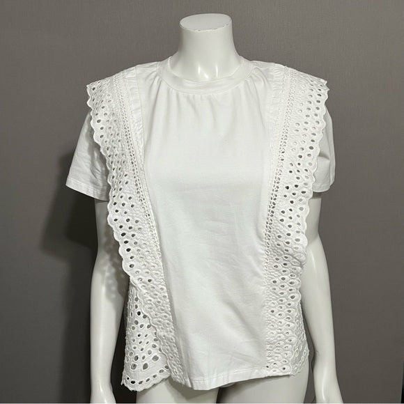 Dance & Marvel White 100% Cotton Eyelet Short Sleeve Top Sz-Medium