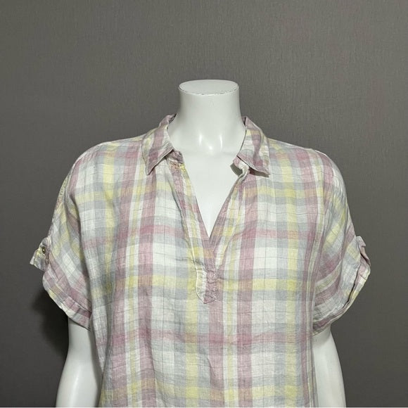 Isaac Mizrahi 100% Linen Square Pastel Print Shirt Sz-Large