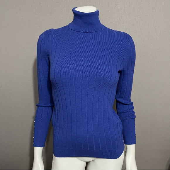 Talbots Blue Ribbed Cotton Blend Turtleneck Sweater Sz-Small-Petite