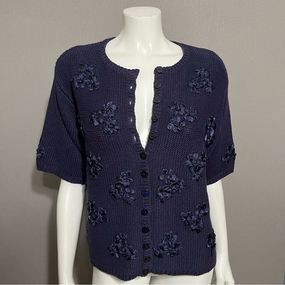 ⭐️Victoria Sport Navy Cotton/Ramie Ribbon Knit Sweater Cardigan Sz-Small