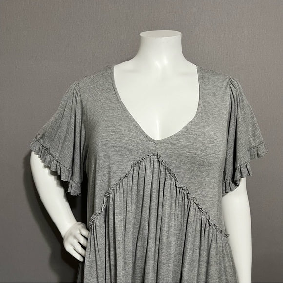 Kori America Gray Cotton Jersey Knit Ruffle Top Sz-2X