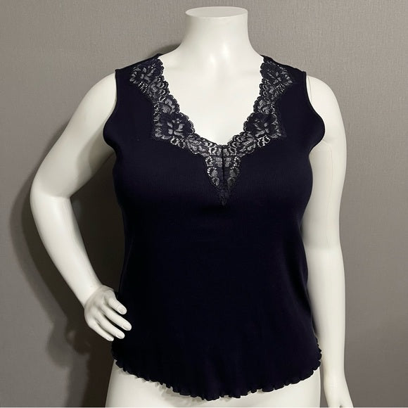 ⭐️Lauren Ralph Lauren V-Neck 100% Cotton Navy Tank Top Sz-2X