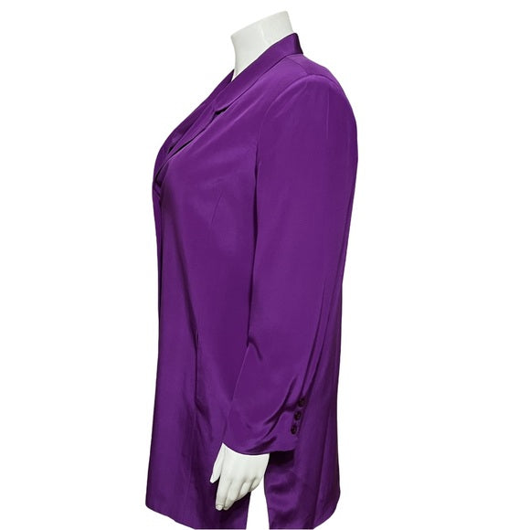 Diane Gilman 100% Silk Purple Long Lightweight 3 Button Blazer Size - 1X