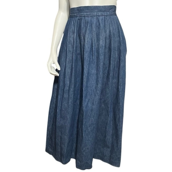 Ruff Hewn Denim Pleated High Waisted Midi Skirt Sz-12 (Runs Small)