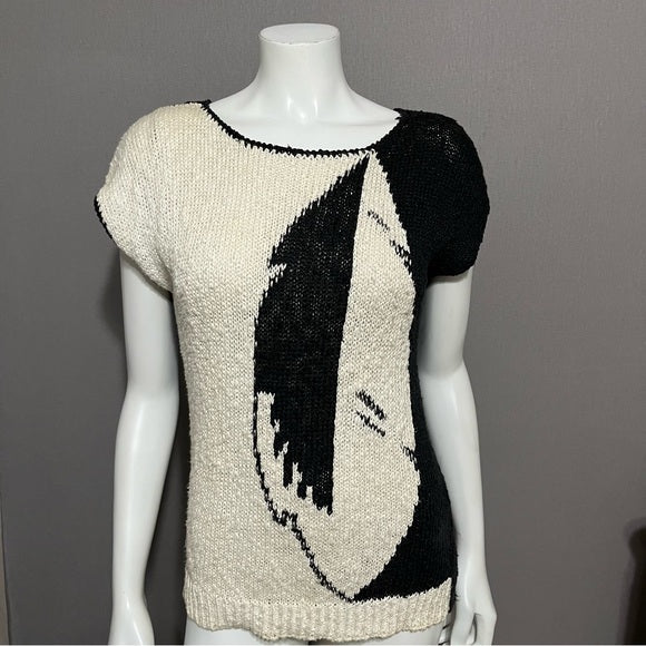 Segue Vintage Artsy Ramie Cotton Cap Sleeve Lightweight Sweater Sz-Large