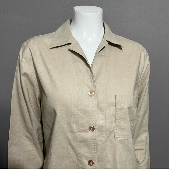 Liz Baker Brown Cotton | Linen Button Front Shirt Sz-Large