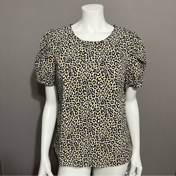 J. Crew Cotton Cheetah Print Shirt Sleeve Shirt Sz-Medium