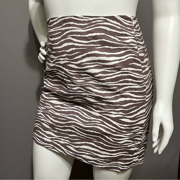 Loft Brown Cotton Zebra Print Pencil Skirt Sz-14