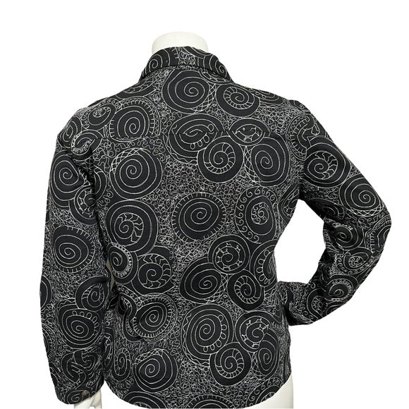 Laura Ashley Black 100% Cotton Embroidered Artsy Jacket Size - Large