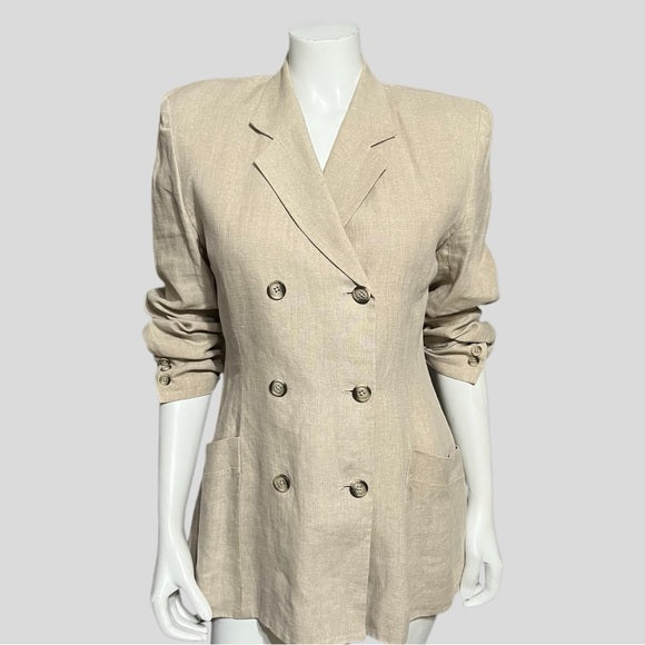 Donna Karan NY Tan 100% Linen Double Breasted Blazer Sz-10