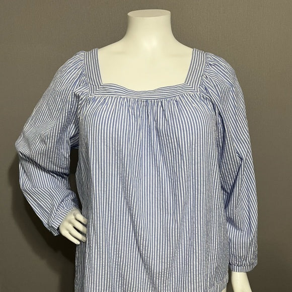 Terra & Sky Blue Striped Square Neck 100% Cotton Sz-2X