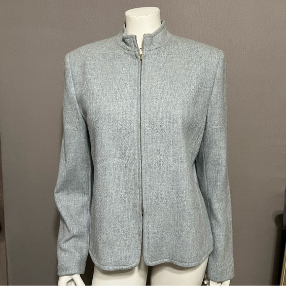 Jones New York Wool Cashmere Zip Up Pastel Blue Blazer Sz-14