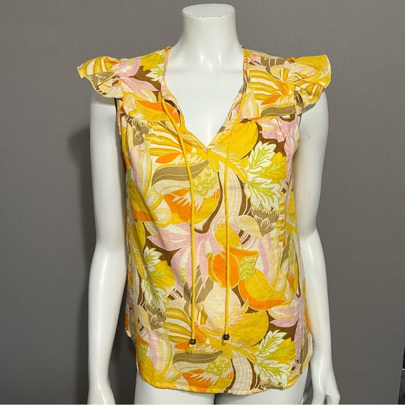 Hester & Orchard Floral Print Linen & Cotton Top Sz-Small