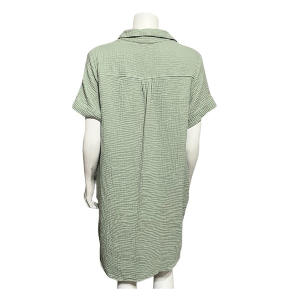 Green Textured Green 100% Cotton Tunic Dress Sz-Large