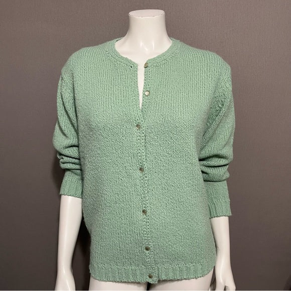 Leon Levin Mint Green Button Front Acrylic Grandma Sweater Sz-Medium