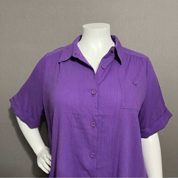 ⭐️Vicki Wayne 100% Cotton Purple Button Front Shirt Sz-2X