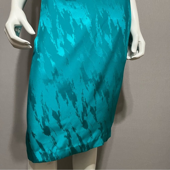 Vintage 100% Silk Pencil Green Turquoise Skirt Sz-10