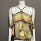 BCBG Green/Orange/Brown Silk Halter Blouse Sz-Large
