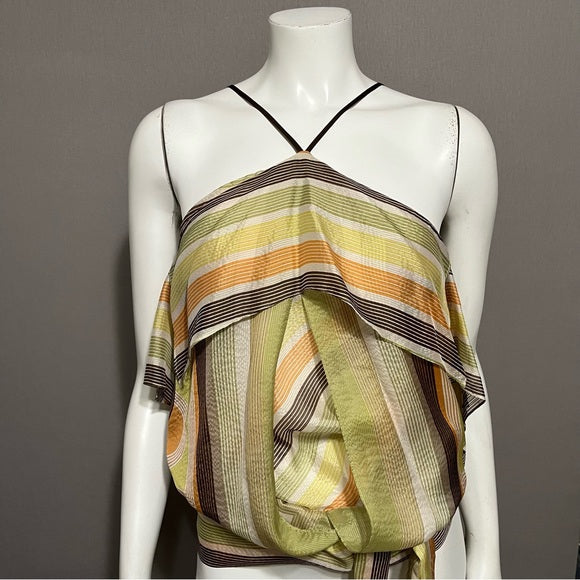 BCBG Green/Orange/Brown Silk Halter Blouse Sz-Large