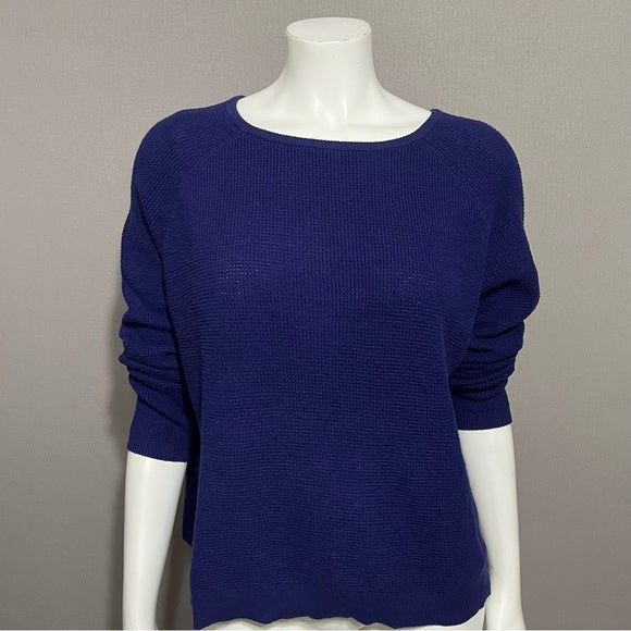 Eileen Fisher Blue 100% Organic Cotton Waffle Knit Lightweight Sweater Sz-XS