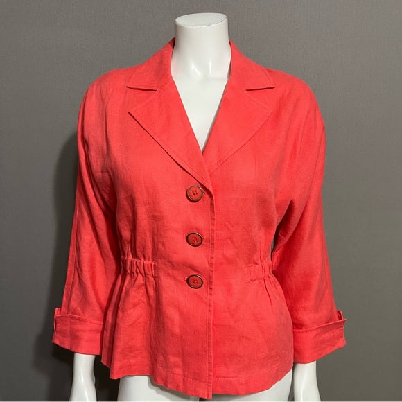 Jones New York Coral 100% Linen Button Front Blazer Sz-Small