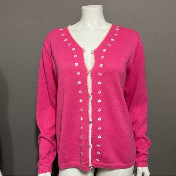 Denim & Co Ramie & Cotton Pink V-Neck Cardigan Sweater Sz-Medium