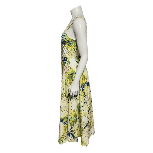 Chaps Yellow 100% Cotton Floral Maxi Knit Sleeveless Dress Sz-Large