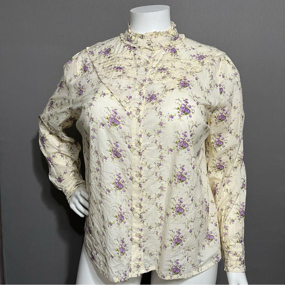 Asos 100% Cotton Purple Floral Ruffle Shirt Sz-14