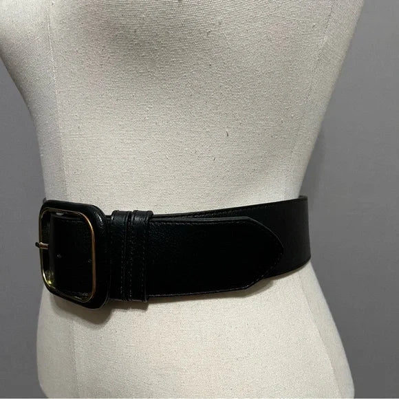 Liz Claiborne Black Leather Wide With Gold Belt Sz-Small