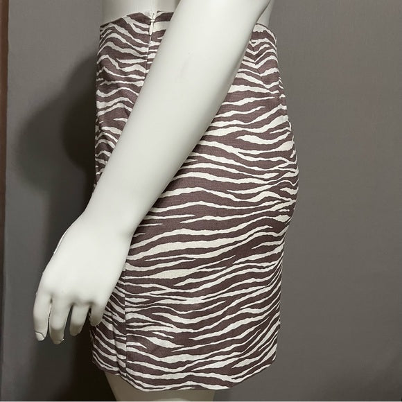 Loft Brown Cotton Zebra Print Pencil Skirt Sz-14