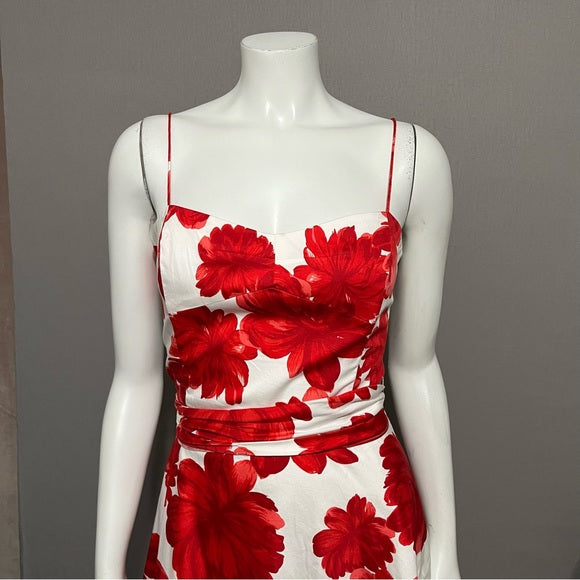 Coldwater Creek Red Floral Spaghetti Strap Flare Dress Sz-12