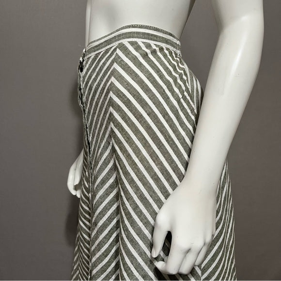 Stripe Linen & Cotton Midi Skirt Sz-Medium