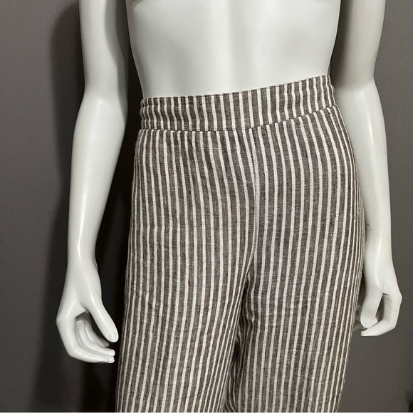 Chico’s 100% Linen Stripe Loose Fit Cropped Pants Sz-0.5 or Large