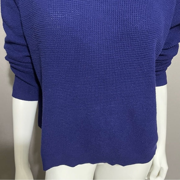 Eileen Fisher Blue 100% Organic Cotton Waffle Knit Lightweight Sweater Sz-XS