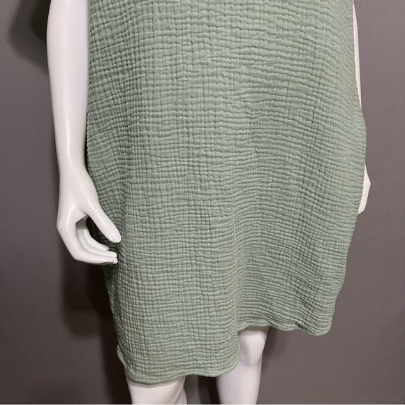 Green Textured Green 100% Cotton Tunic Dress Sz-Large