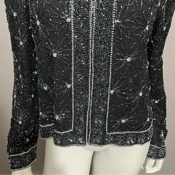 Papell Boutique 100% Silk Beaded Cropped Cocktail Jacket Sz-Large