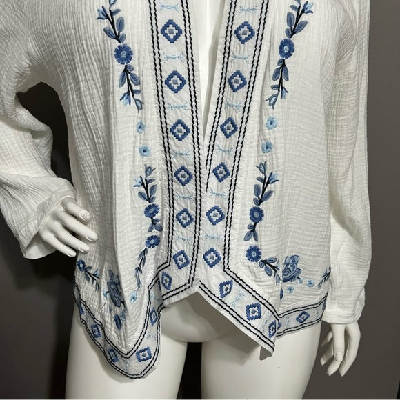 Cynthia Rowley 100% Cotton Embroidered Open Front Cardigan Sz-2X