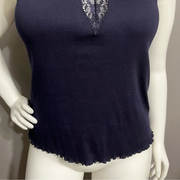 ⭐️Lauren Ralph Lauren V-Neck 100% Cotton Navy Tank Top Sz-2X