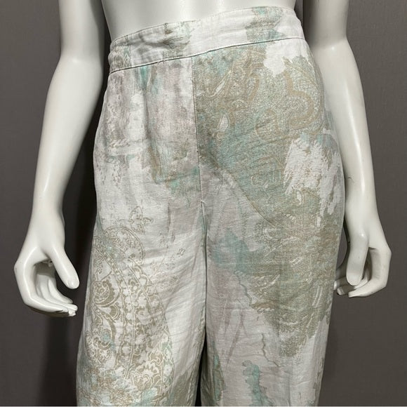 Chico Paisley Ikat Print Neutral Color Elastic Waist Pants Sz-1 (Medium/Large)