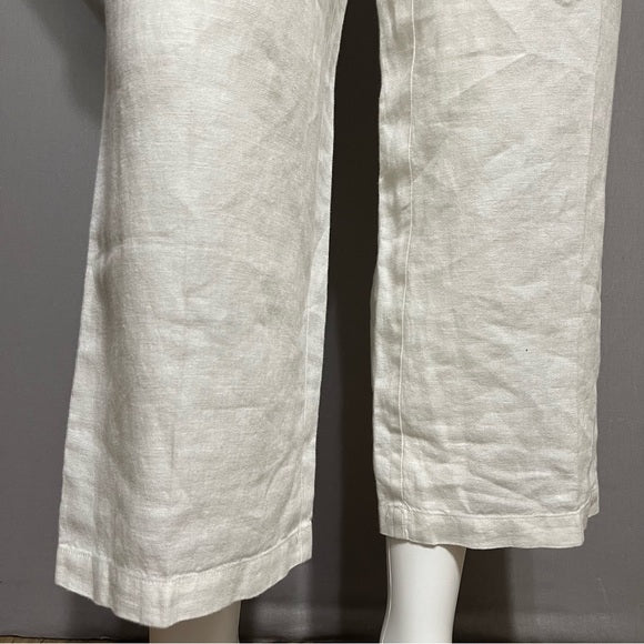 Eileen Fisher 100% Linen Elastic Waist Loose Cropped Pants Sz-Large