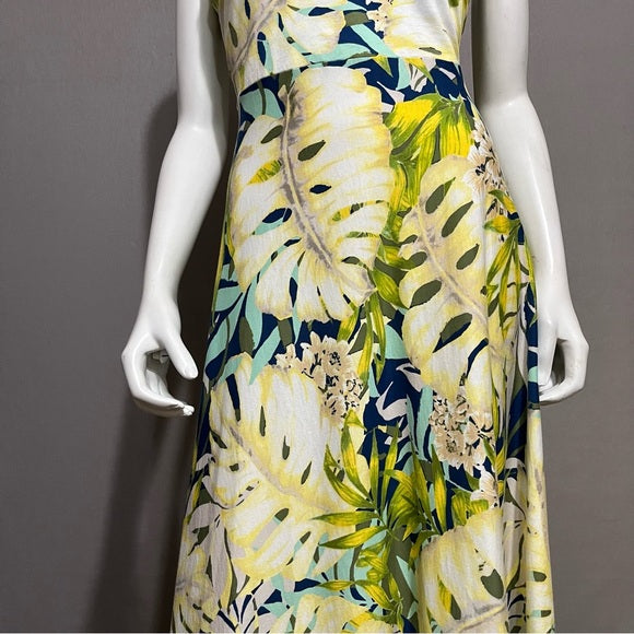 Chaps Yellow 100% Cotton Floral Maxi Knit Sleeveless Dress Sz-Large