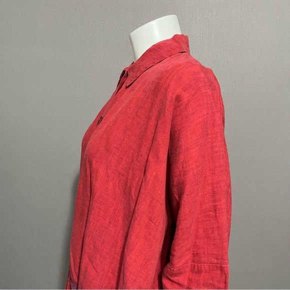 ⭐️Studio 90 Red 100% Linen Button Front Shirt Sz-XL