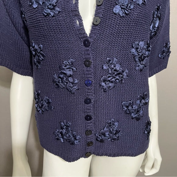 ⭐️Victoria Sport Navy Cotton/Ramie Ribbon Knit Sweater Cardigan Sz-Small