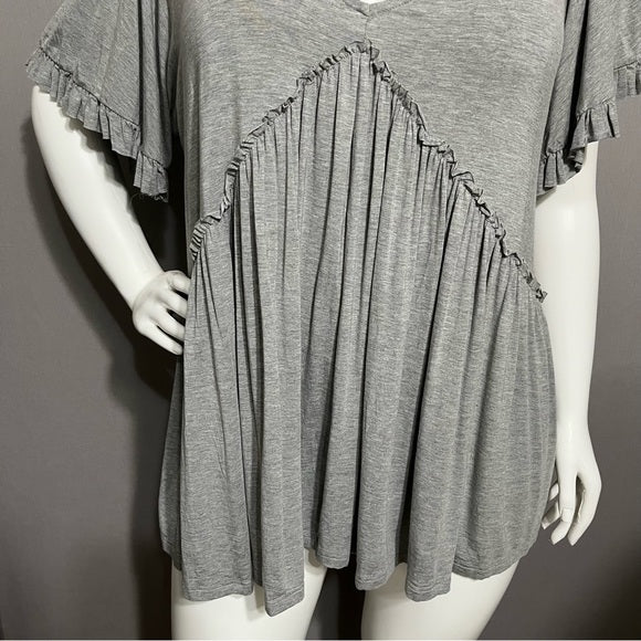 Kori America Gray Cotton Jersey Knit Ruffle Top Sz-2X