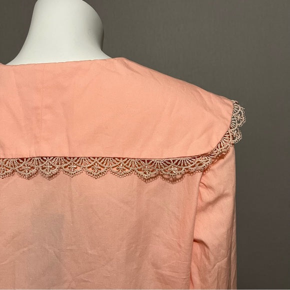 Yas Large Square Collared 100% Cotton Peach Lace Shirt Sz-Large