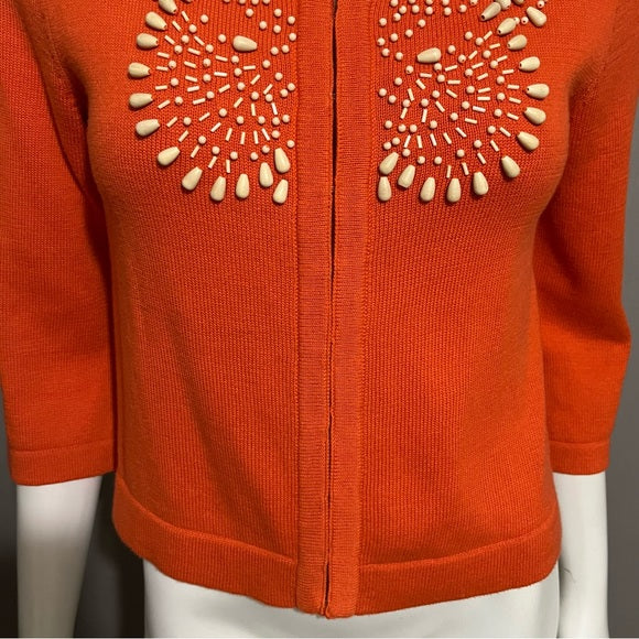 Banana Republic Orange Beaded Open Front Artsy 100% Cotton Cardigan Sz-Medium