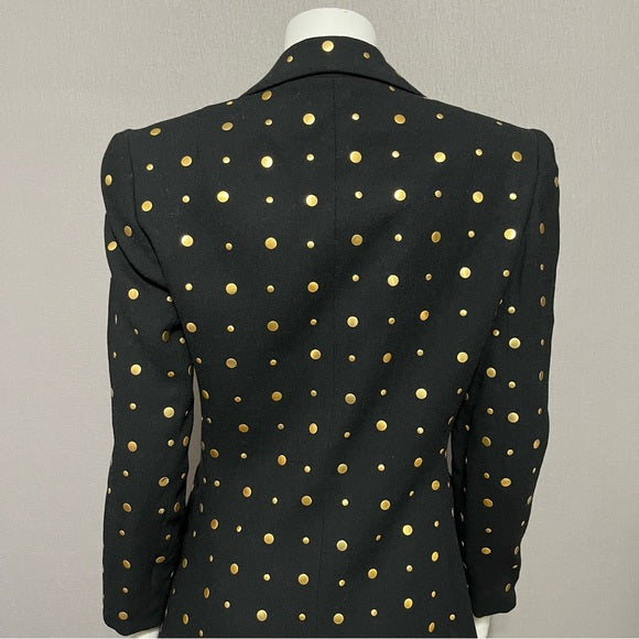 David Hayes Black 100% Pure Wool With Gold Studs Blazer Sz-8