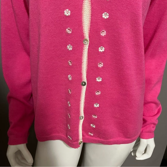 Denim & Co Ramie & Cotton Pink V-Neck Cardigan Sweater Sz-Medium