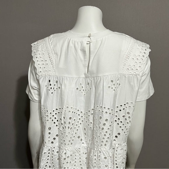 Dance & Marvel White 100% Cotton Eyelet Short Sleeve Top Sz-Medium