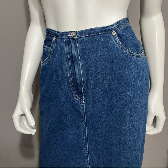 Jones New York 100% Cotton Denim Maxi With Split Skirt Sz-8